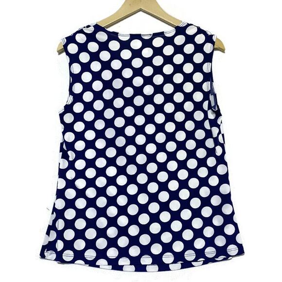 Jennie and Maris Top Women's Size Large Pullover Sleeveless Blue w/White Dots - Picture 2 of 6